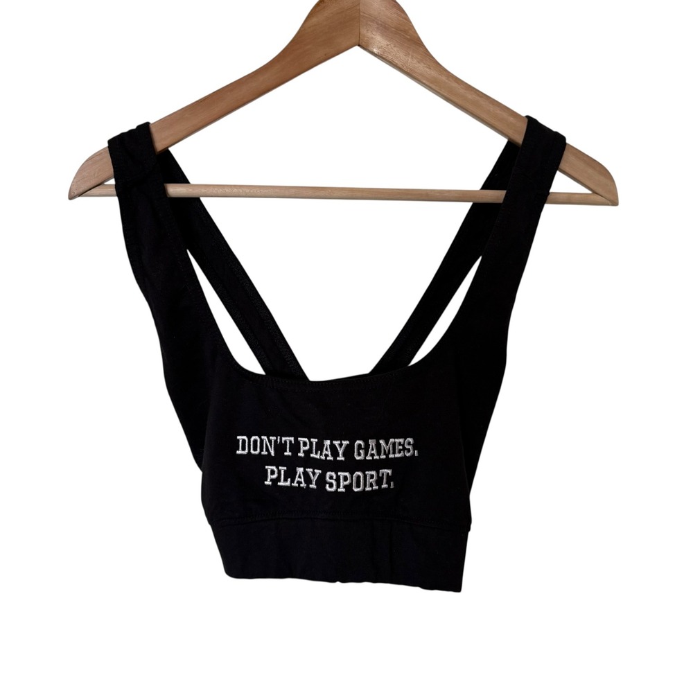 Nasty Gal x Sports Illustrated Play‎ Sport Embroidered Sports Bra Black USA 8